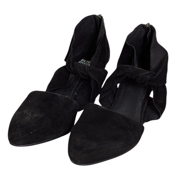 Eileen Fisher Size 7.5 Black Suede Mary Shoes Cuban Heel Twisted Strap Sexy! - Picture 4 of 16